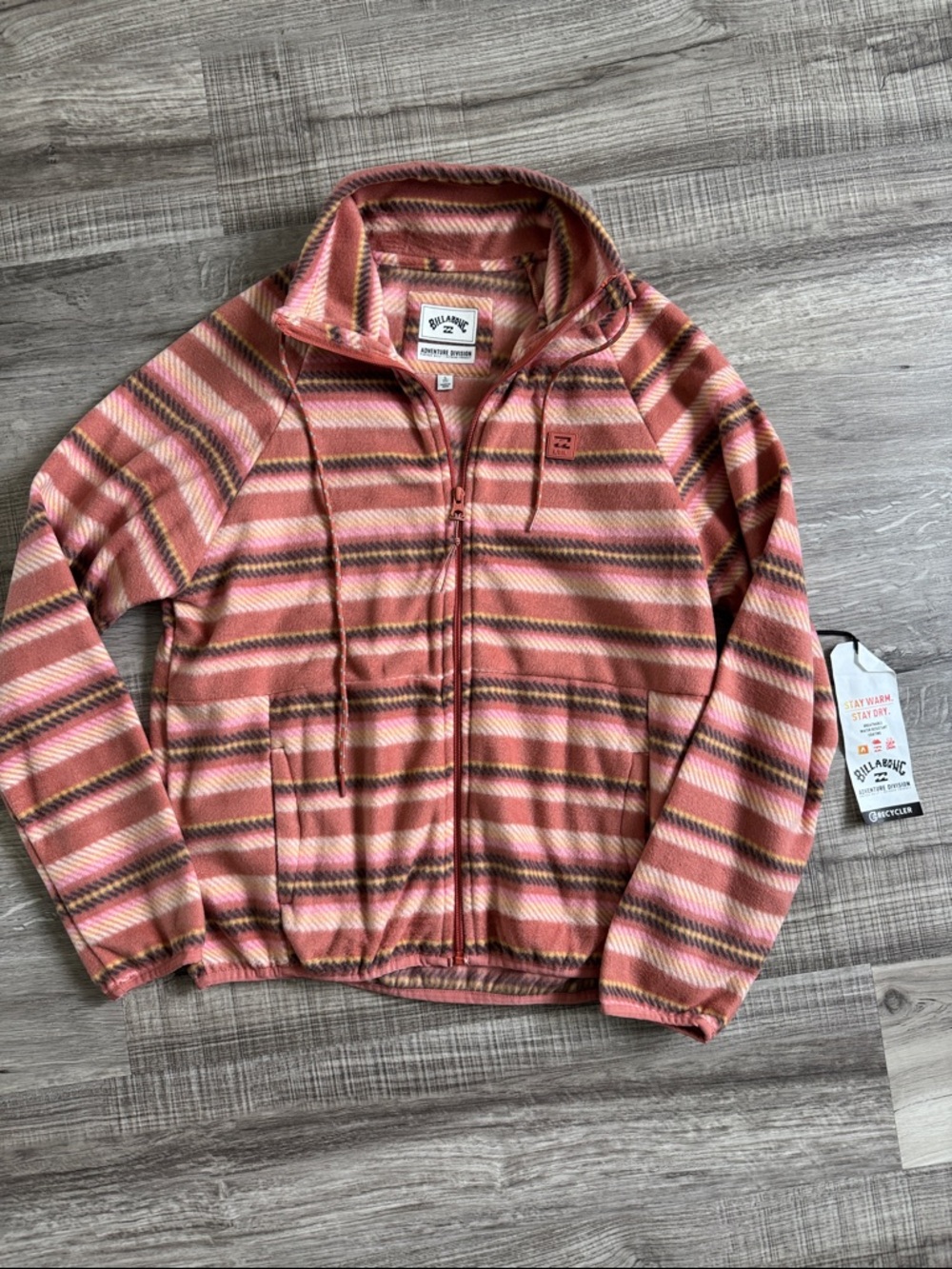 Billabong Pink & Brown Striped Zip-Up Fleece Hoodie